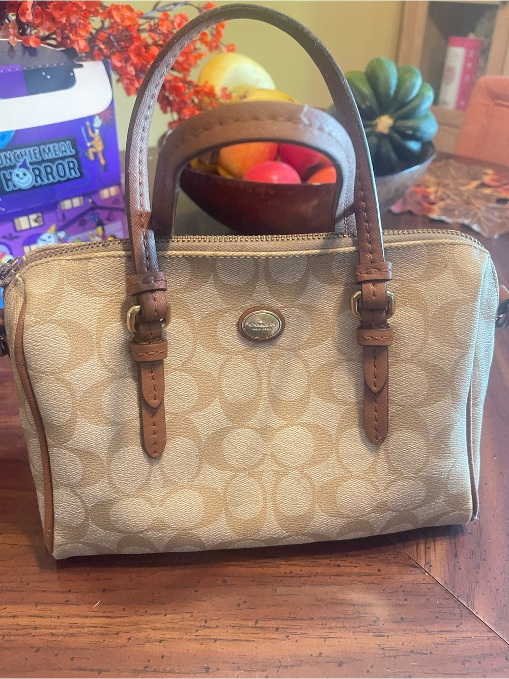 Vintage Coach Tan Signature Canvas Satchel - Beige/Tan